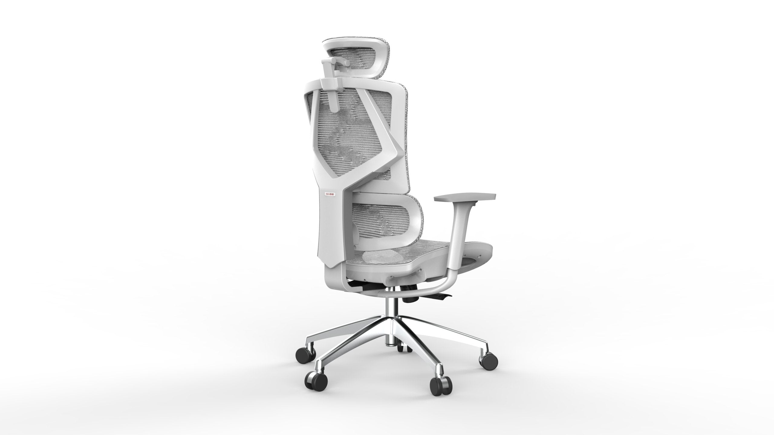 Semi back right view of white Sihoo Vito M90 ergonomic chair in Australia on a white background, highlighting adjustable lumbar support and ergonomic design
