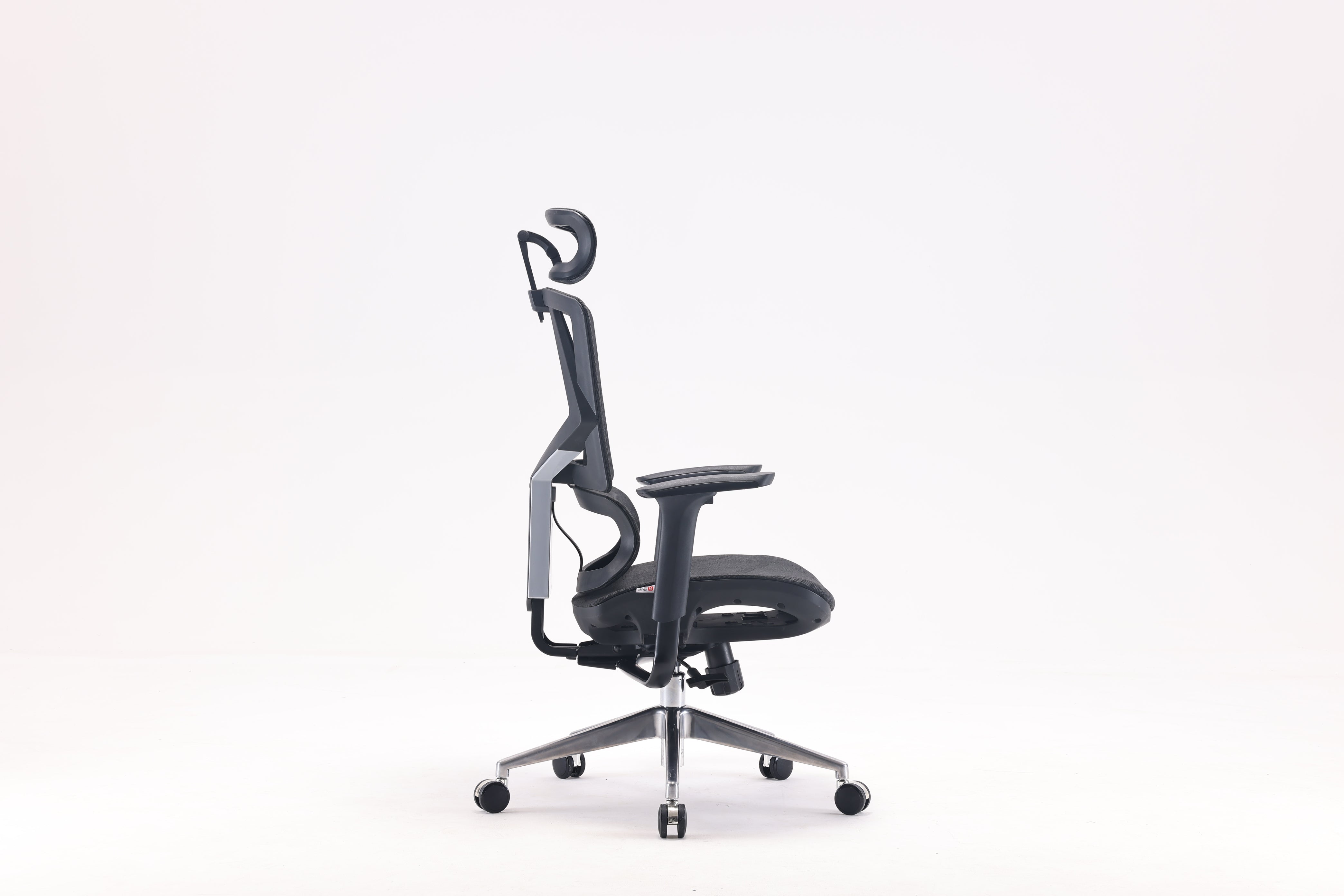 Right angle of black Sihoo Vito M90 ergonomic chair in Australia on a white background, showcasing adjustable features and ergonomic design