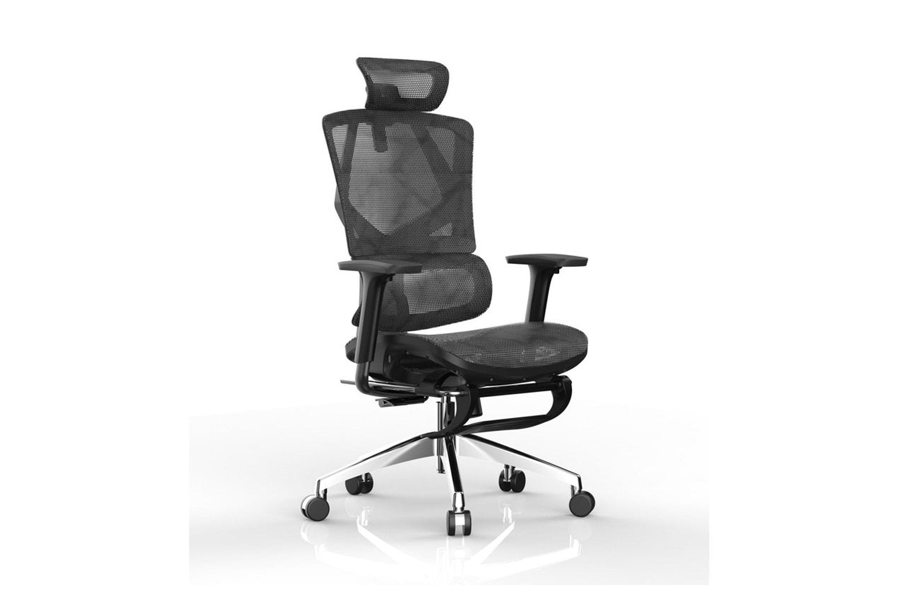 Angled right front-right view of black Sihoo Vito M90 ergonomic chair in Australia with footrest on a clean white background