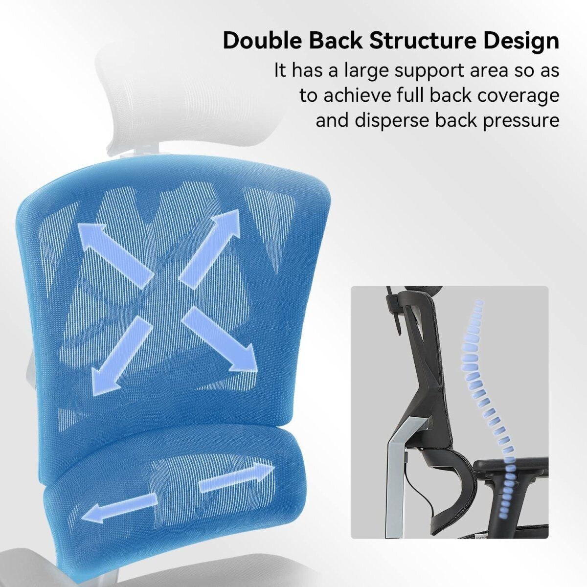 Sihoo Vito M90 ergonomic chair in Australia with double back structure design shown in text overlay for enhanced support