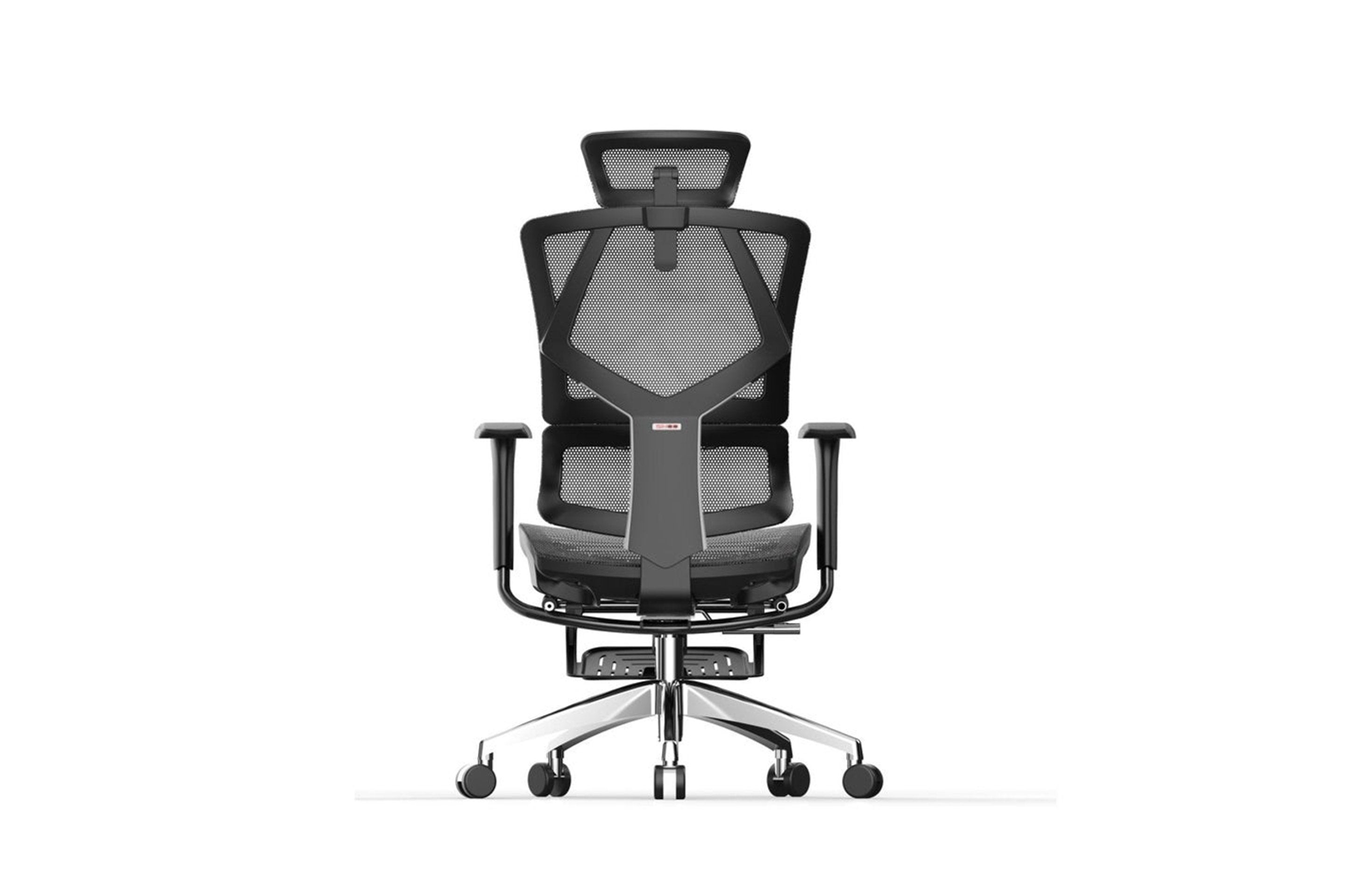 Direct rear view of black Sihoo Vito M90 ergonomic chair in Australia with footrest on a clean white background