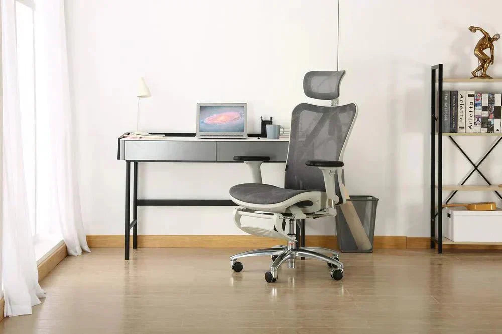 An ergonomic office chair positioned inside a modern workspace, emphasizing comfort, proper posture, and professional design.