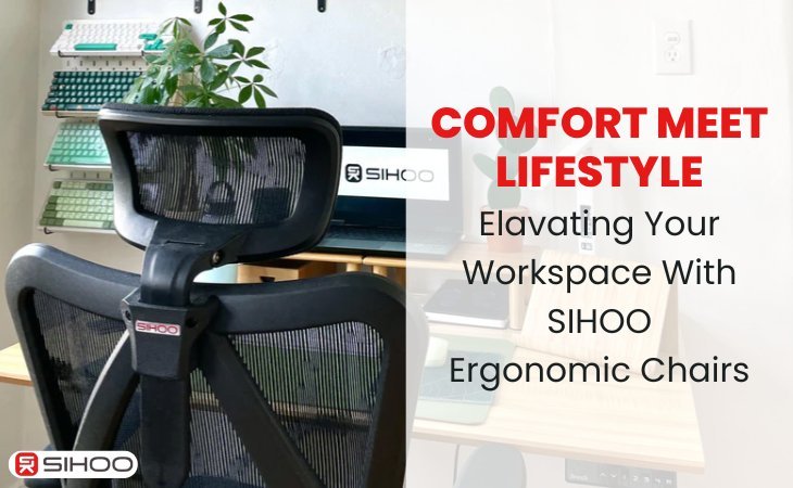 Ergonomic chair in Australia with a text overlay that reads “Comfort Meets Style: Elevating Your Workspace with Sihoo Ergonomic Chairs,” showcasing modern design and superior comfort for office setups.