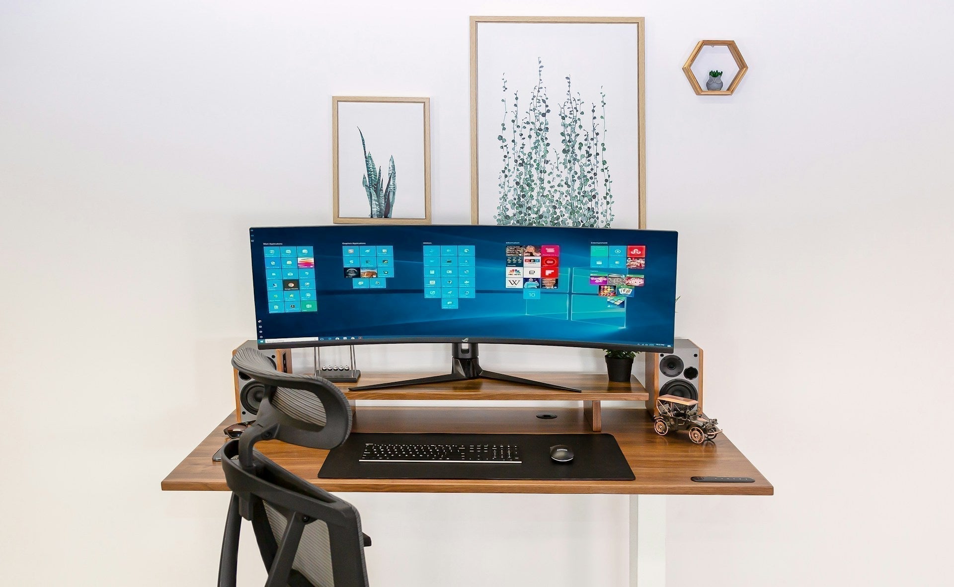 Clean, organized home office setup with tidy workspace and minimalist organisation.
