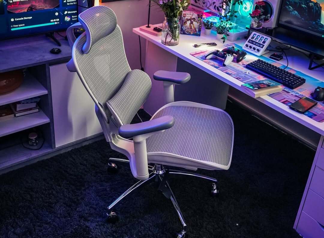 Ergonomic gaming chair set up inside a modern gaming room