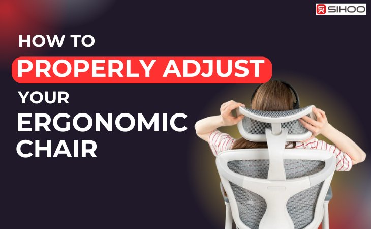 Back view of a woman sitting in an ergonomic chair with text overlay on how to properly adjust your ergonomic chair.