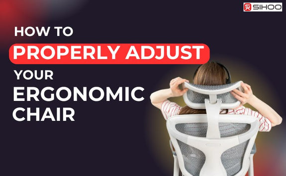 Back view of a woman sitting in an ergonomic chair with text overlay on how to properly adjust your ergonomic chair.
