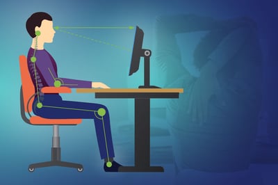Side view of a man sitting in an adjusted office chair showing how to set up an ergonomic chair.