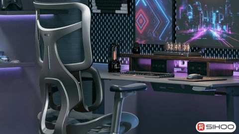 An ergonomic chair in a gaming room setup, highlighting the best ergonomic setup for gamer comfort, posture support, and enhanced gaming performance.