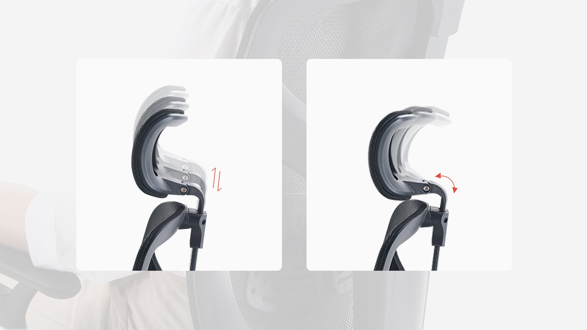 Adjustable ergonomic chair headrest showing height and angle movement for ergonomic chairs in Australia.
