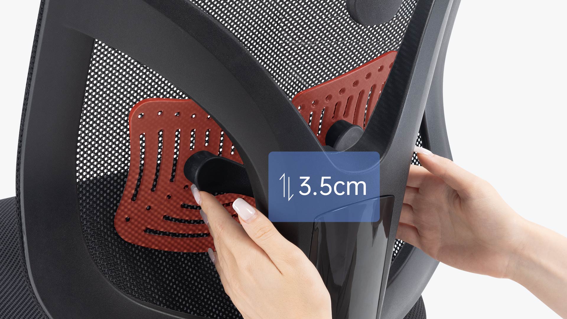 Ergonomic chair back measured at 3.5cm thickness showing support design for ergonomic chairs in Australia.
