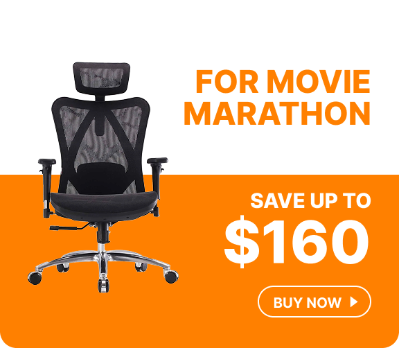 Black mesh ergonomic office chair with a headrest for movie marathons, with savings of up to $160.