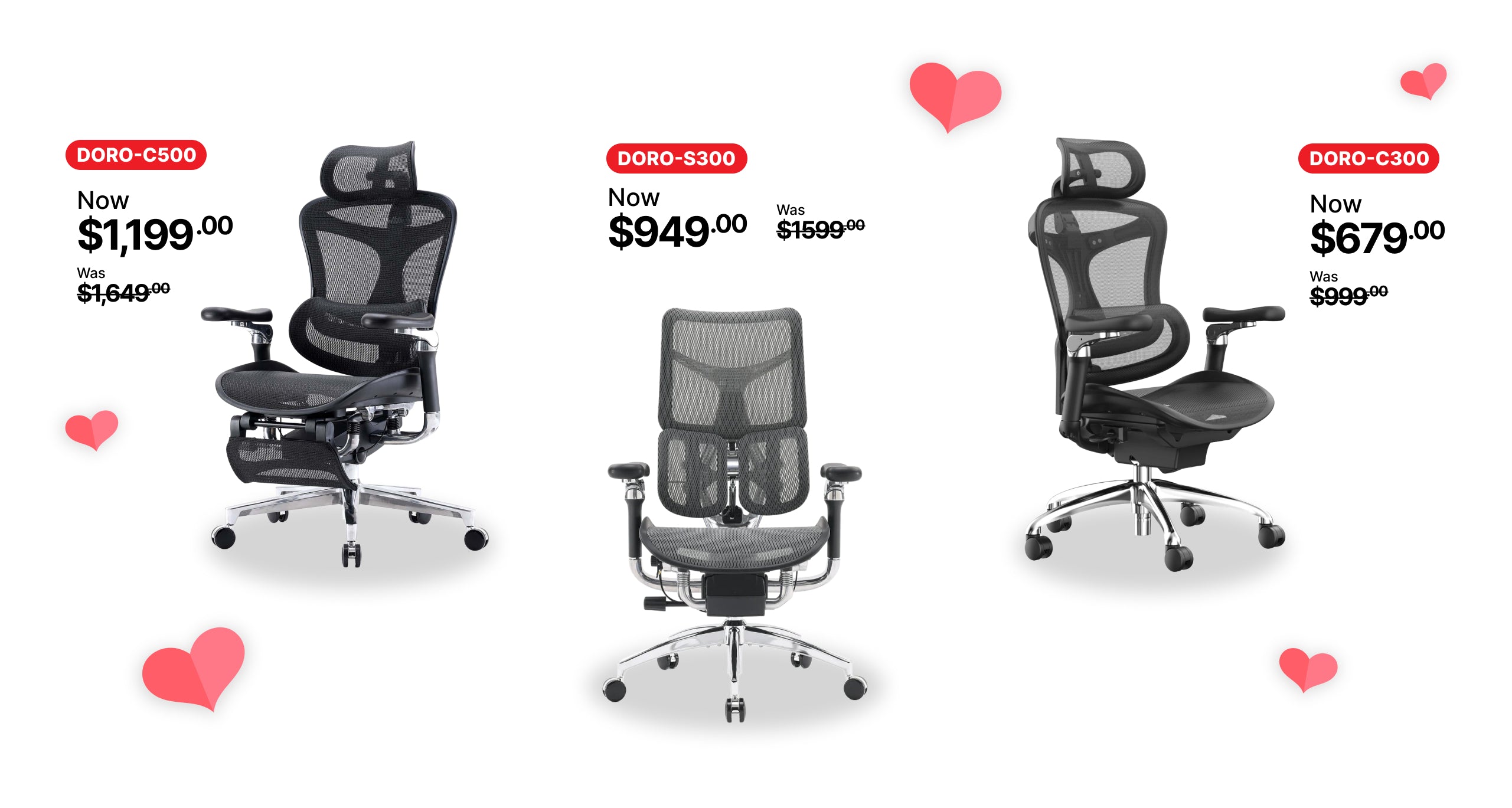 Doro Series ergonomic chairs in Australia on white background featured in Valentine’s Day Sale banner.
