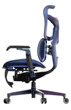 Left side view of blue-violet gradient XALLKING X3Pro ergonomic gaming chair highlighting ergonomic comfort and sleek design.
