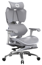 Semi front-left view of gray XALLKING X5F ergonomic gaming chair highlighting ergonomic comfort and vibrant design.