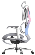 Left side view of Dream Pink Blue XALLKING X5F ergonomic gaming chair showcasing ergonomic comfort and vibrant design.