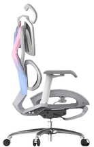 Left side view of Dream Pink Blue XALLKING X5F ergonomic gaming chair showcasing ergonomic comfort and vibrant design.