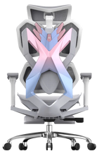 Back view of Dream Pink Blue XALLKING X5F ergonomic gaming chair showcasing lumbar support and stylish ergonomic design.