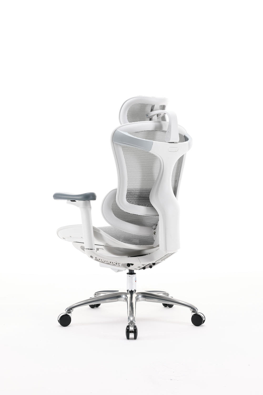 White Sihoo Doro C100 ergonomic chair in Australia shown from a semi back left angle on a white background