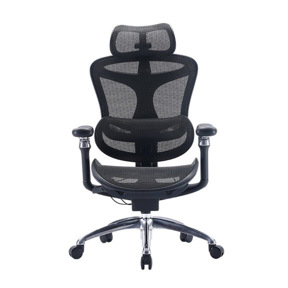 Front view of black Sihoo Doro C300 ergonomic chair in Australia with black frame, mesh back, cushioned seat, and adjustable headrest