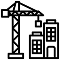 Simple building icon representing an office or commercial space with ergonomic chair in Australia