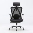 Front view of black Sihoo M16 ergonomic chair in Australia with mesh back, adjustable headrest, and lumbar support on white background