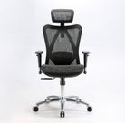 Front view of black Sihoo M57 Pro ergonomic chair in Australia with black frame and seat, breathable mesh back, and adjustable headrest