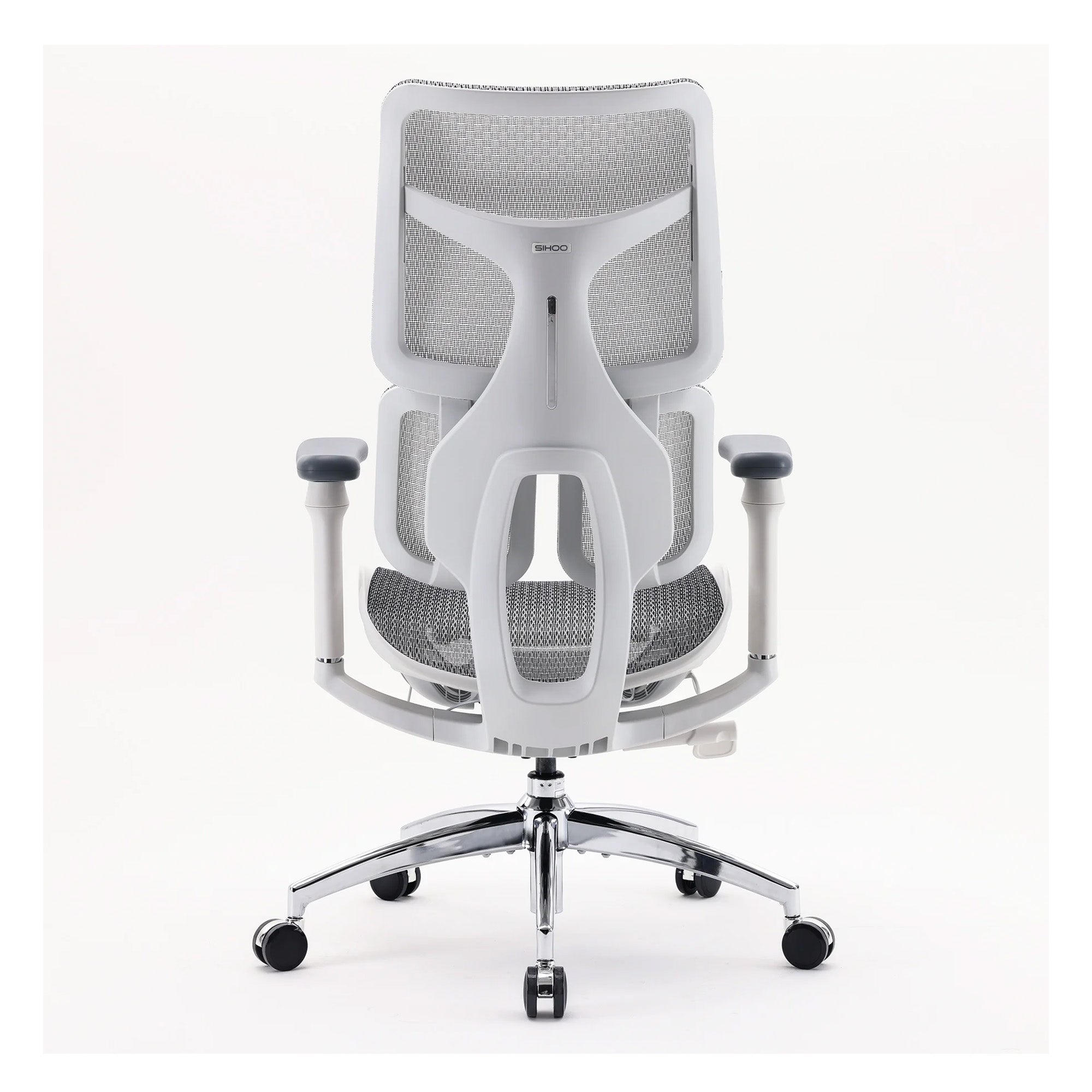 Back view of the white S100 ergonomic chair.