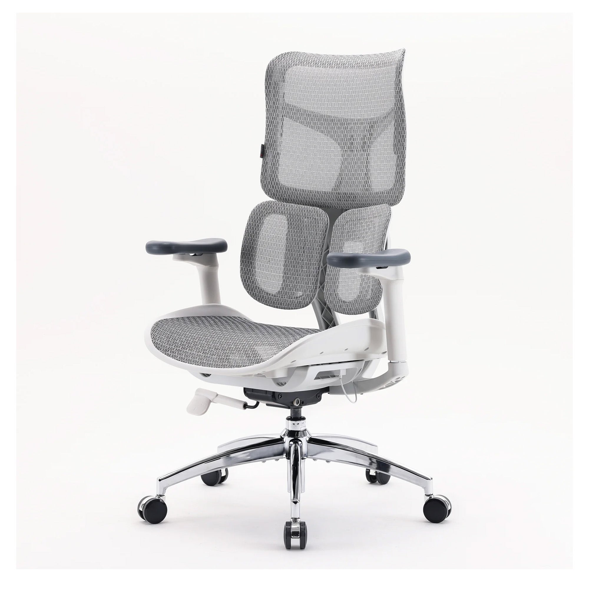 Angled front view of the white S100 ergonomic chair.