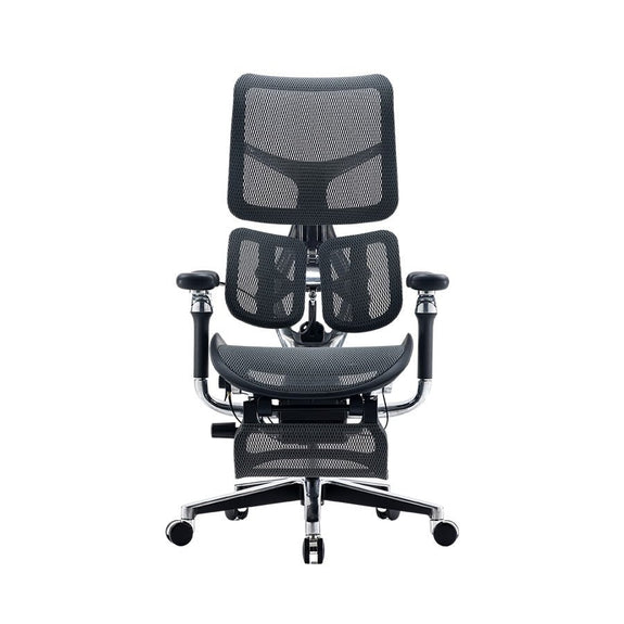 Front view of black Sihoo Doro S300 ergonomic chair in Australia with adjustable footrest on clean white background