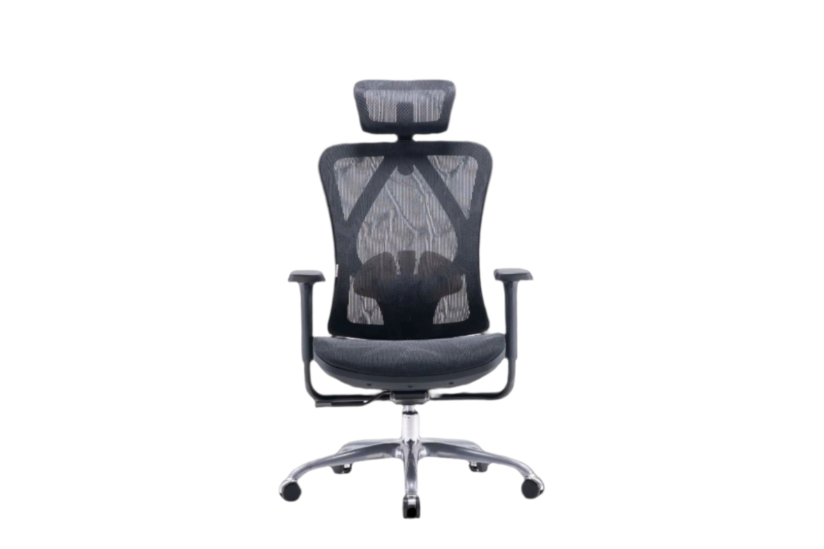 Front view of ergonomic chair in Australia, black M57 Pro on a white background.
