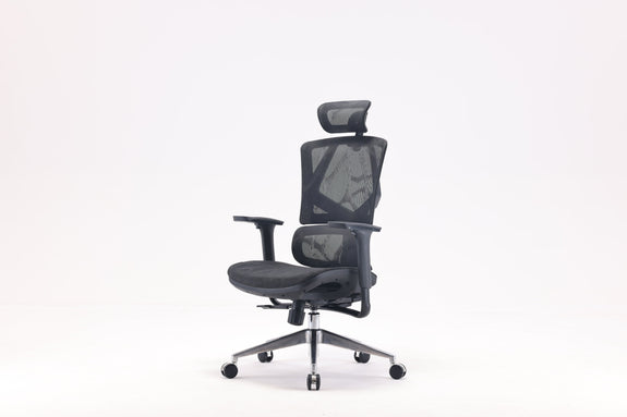 Black Sihoo Vito M90 ergonomic chair in Australia from semi front left view on white background, showcasing ergonomic comfort and posture support