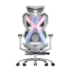 Back view of Xallking X5F ergonomic gaming chair in Australia with grey frame, mesh back, and pink to blue gradient design on white background