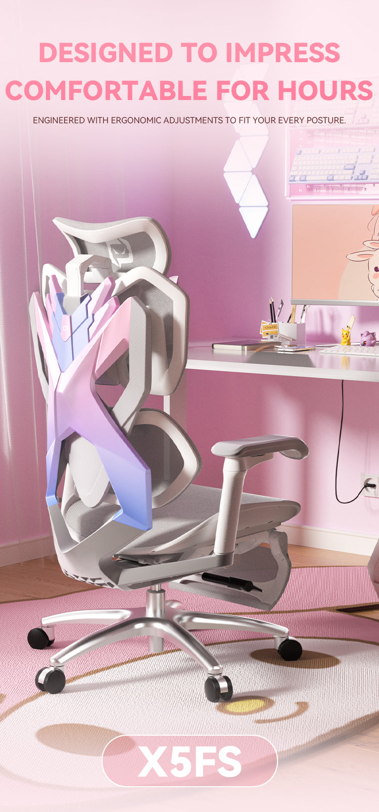 Xallking X5FS ergonomic gaming chair in Australia with text overlay saying “Designed to impress, comfortable for hours”