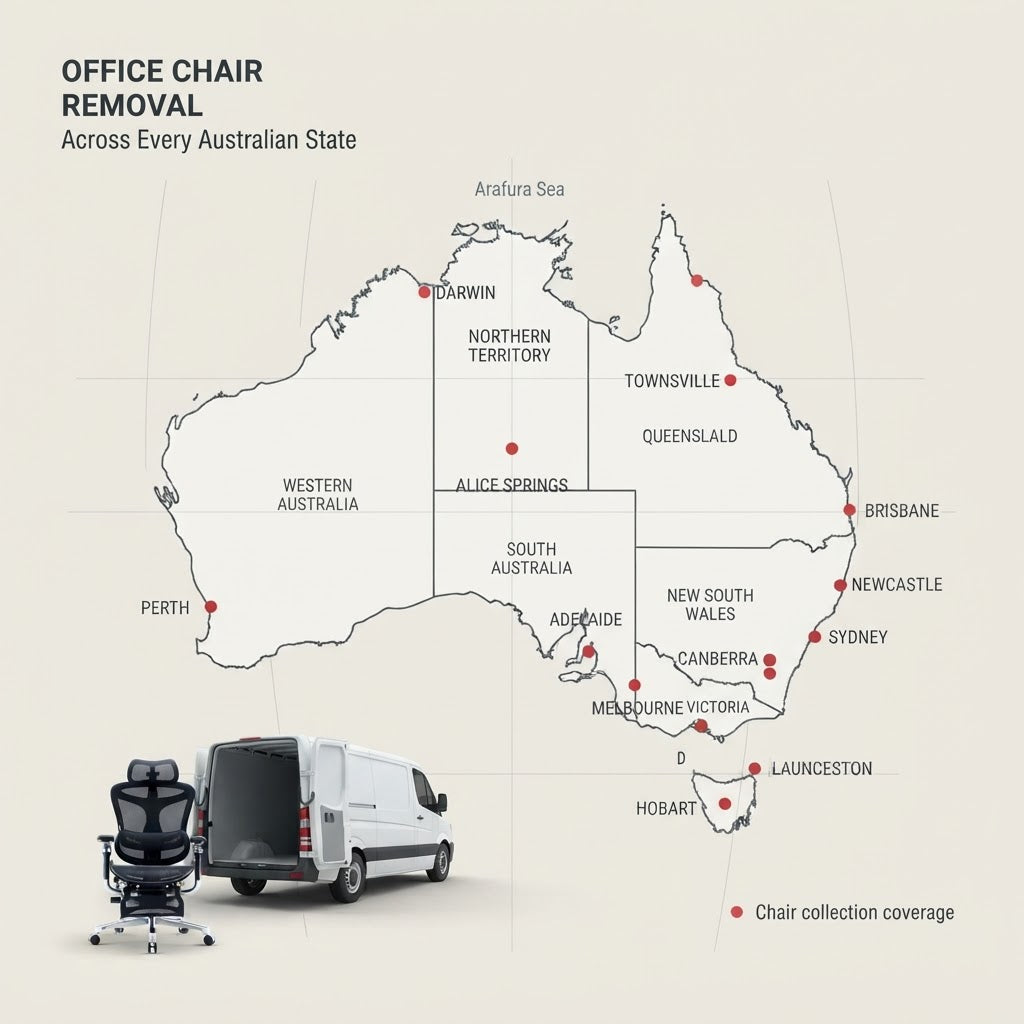 Map of Australia showing nationwide chair removal coverage